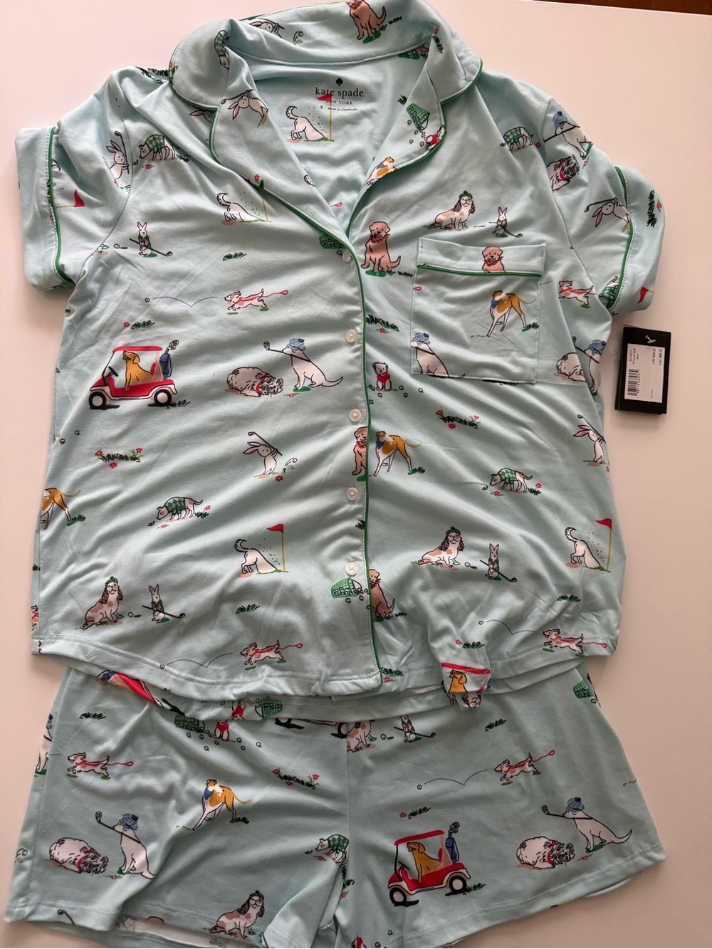 NWT Kate Spade Light Blue Dog & Golf Cart Print Pajamas - Picture 2 of 7